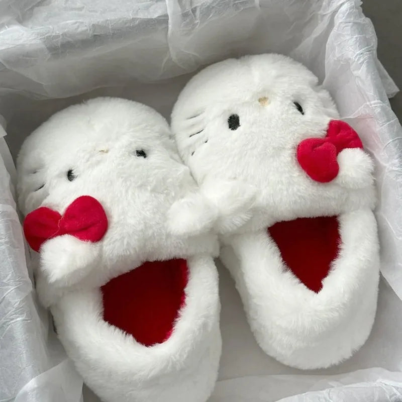 Sanrio Hello Kitty Plush Cotton Slipper Anime Cute Student Room Decor Bathroom Accessories Y2k Cotton Shoes Girl Birthday Gift