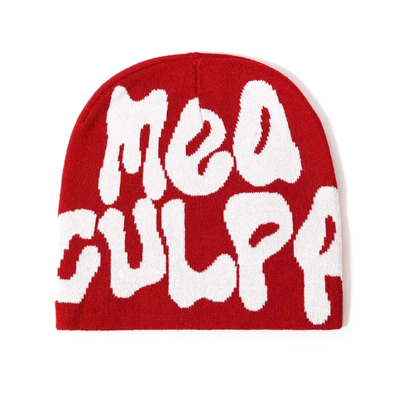 Women's "MEA CULPA" Hip Hop Knit Cap Unisex Y2K Cold Hat Men's Fashion Stretch Thermal Beanie