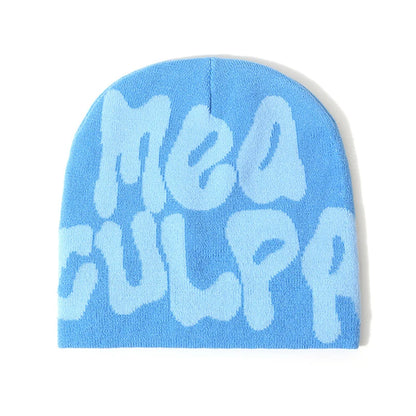 Women's "MEA CULPA" Hip Hop Knit Cap Unisex Y2K Cold Hat Men's Fashion Stretch Thermal Beanie