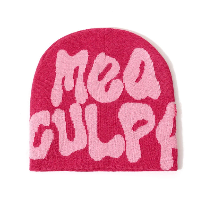 Women's "MEA CULPA" Hip Hop Knit Cap Unisex Y2K Cold Hat Men's Fashion Stretch Thermal Beanie