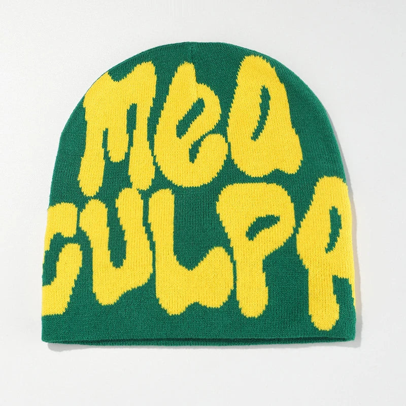 Women's "MEA CULPA" Hip Hop Knit Cap Unisex Y2K Cold Hat Men's Fashion Stretch Thermal Beanie