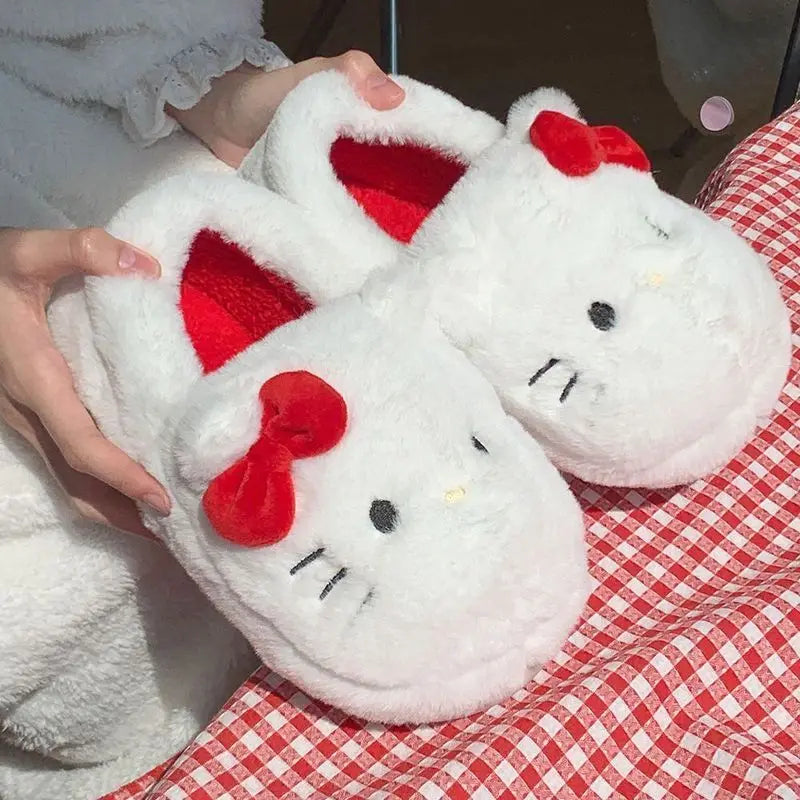 Sanrio Hello Kitty Plush Cotton Slipper Anime Cute Student Room Decor Bathroom Accessories Y2k Cotton Shoes Girl Birthday Gift