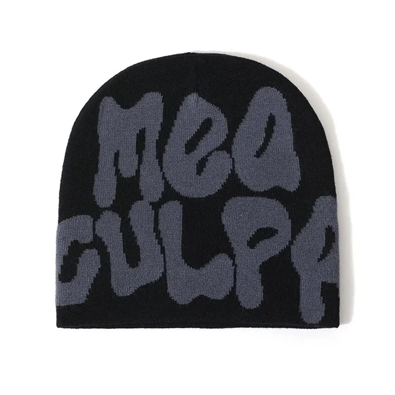 Women's "MEA CULPA" Hip Hop Knit Cap Unisex Y2K Cold Hat Men's Fashion Stretch Thermal Beanie