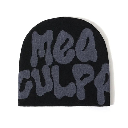 Women's "MEA CULPA" Hip Hop Knit Cap Unisex Y2K Cold Hat Men's Fashion Stretch Thermal Beanie