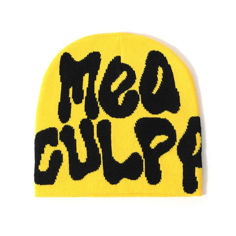 Women's "MEA CULPA" Hip Hop Knit Cap Unisex Y2K Cold Hat Men's Fashion Stretch Thermal Beanie