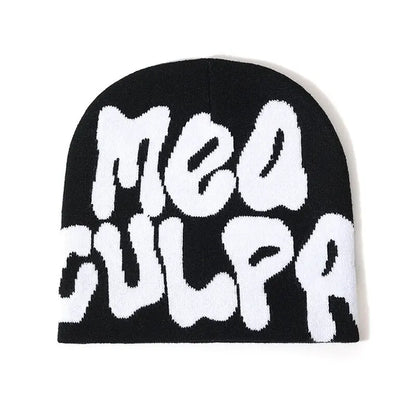 Women's "MEA CULPA" Hip Hop Knit Cap Unisex Y2K Cold Hat Men's Fashion Stretch Thermal Beanie