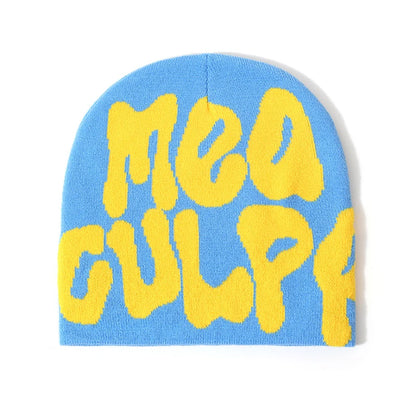 Women's "MEA CULPA" Hip Hop Knit Cap Unisex Y2K Cold Hat Men's Fashion Stretch Thermal Beanie