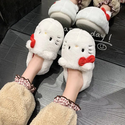 Sanrio Hello Kitty Plush Cotton Slipper Anime Cute Student Room Decor Bathroom Accessories Y2k Cotton Shoes Girl Birthday Gift