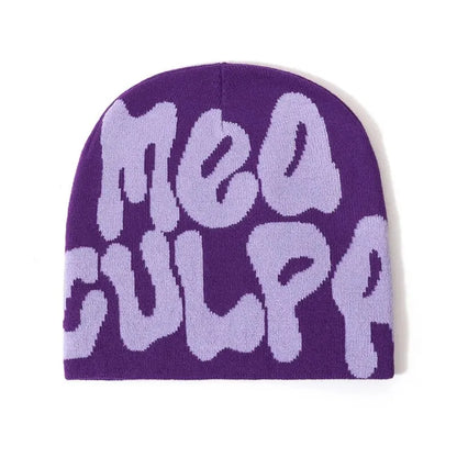 Women's "MEA CULPA" Hip Hop Knit Cap Unisex Y2K Cold Hat Men's Fashion Stretch Thermal Beanie