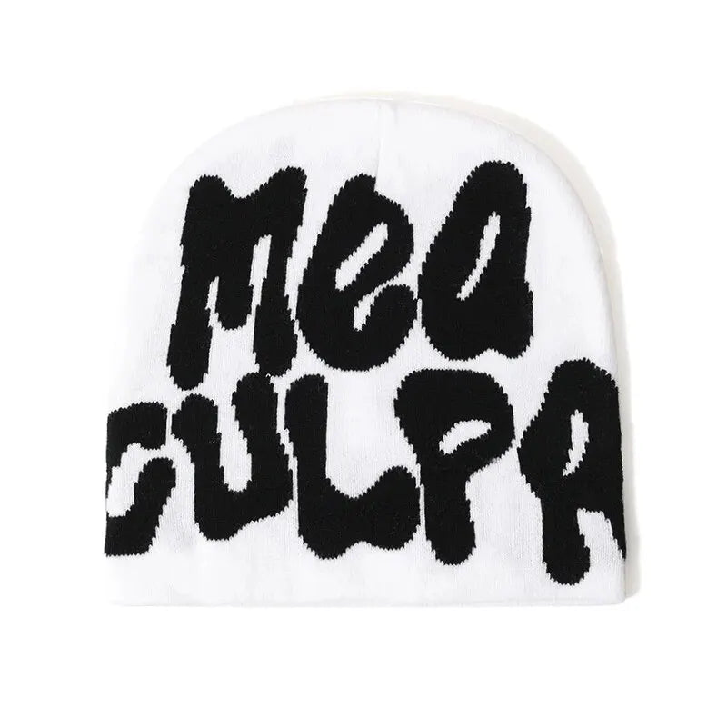 Women's "MEA CULPA" Hip Hop Knit Cap Unisex Y2K Cold Hat Men's Fashion Stretch Thermal Beanie