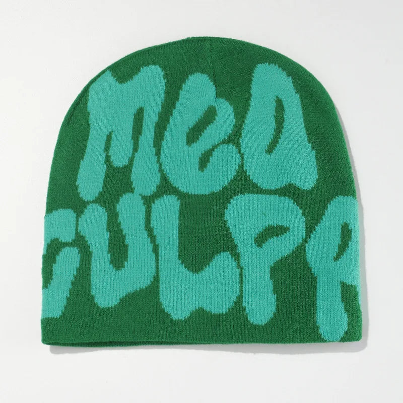 Women's "MEA CULPA" Hip Hop Knit Cap Unisex Y2K Cold Hat Men's Fashion Stretch Thermal Beanie