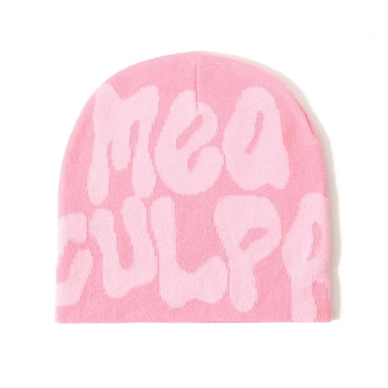 Women's "MEA CULPA" Hip Hop Knit Cap Unisex Y2K Cold Hat Men's Fashion Stretch Thermal Beanie