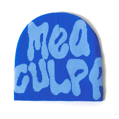 Women's "MEA CULPA" Hip Hop Knit Cap Unisex Y2K Cold Hat Men's Fashion Stretch Thermal Beanie