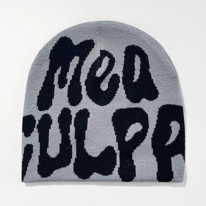 Women's "MEA CULPA" Hip Hop Knit Cap Unisex Y2K Cold Hat Men's Fashion Stretch Thermal Beanie