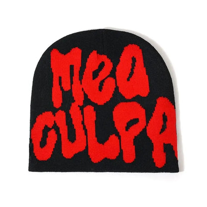 Women's "MEA CULPA" Hip Hop Knit Cap Unisex Y2K Cold Hat Men's Fashion Stretch Thermal Beanie