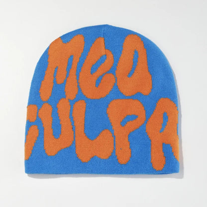 Women's "MEA CULPA" Hip Hop Knit Cap Unisex Y2K Cold Hat Men's Fashion Stretch Thermal Beanie